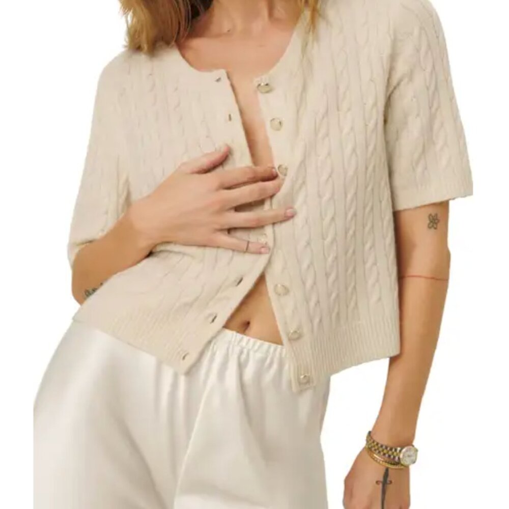 NEW Reformation Claire Cashmere Cropped Cardigan - S - Sugar